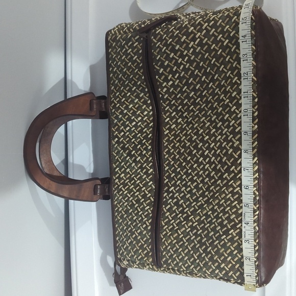 Wicker wood and leather tote bag - Picture 5 of 6